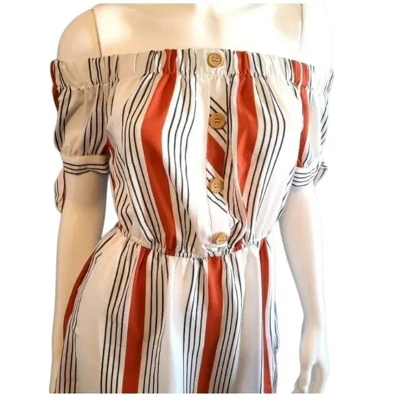 Indulge Striped Off Shoulder Dress M - Picture 2 of 7